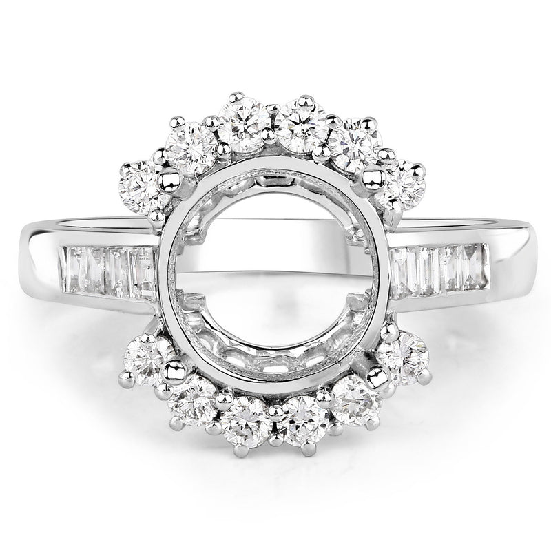 0.58 Carat Genuine White Diamond 14K White Gold Semi Mount Ring - holds 9.00mm Round Gemstone