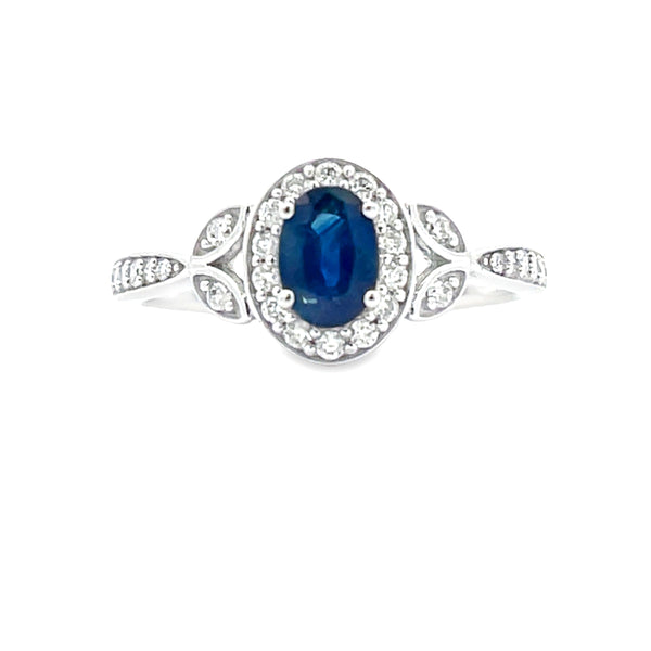 Genuine .93ct Sapphire Diamond Ring 14KT White Gold