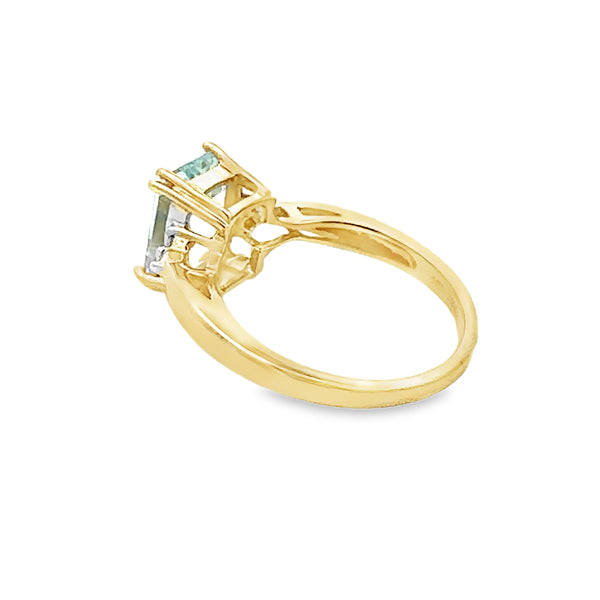 Genuine 1.94ct Aquamarine Diamond Ring 10KT Yellow Gold