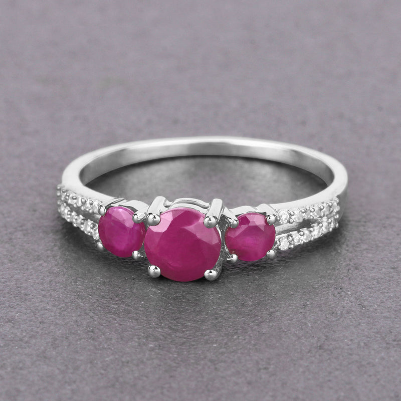 1.02 Carat Genuine Ruby and White Diamond 14K White Gold Ring