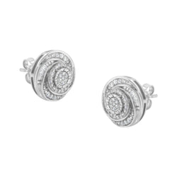 .925 Sterling Silver 1/4 Cttw Baguette and Round Diamond Swirl Love Knot Stud Earrings (I-J Color, I3 Clarity)