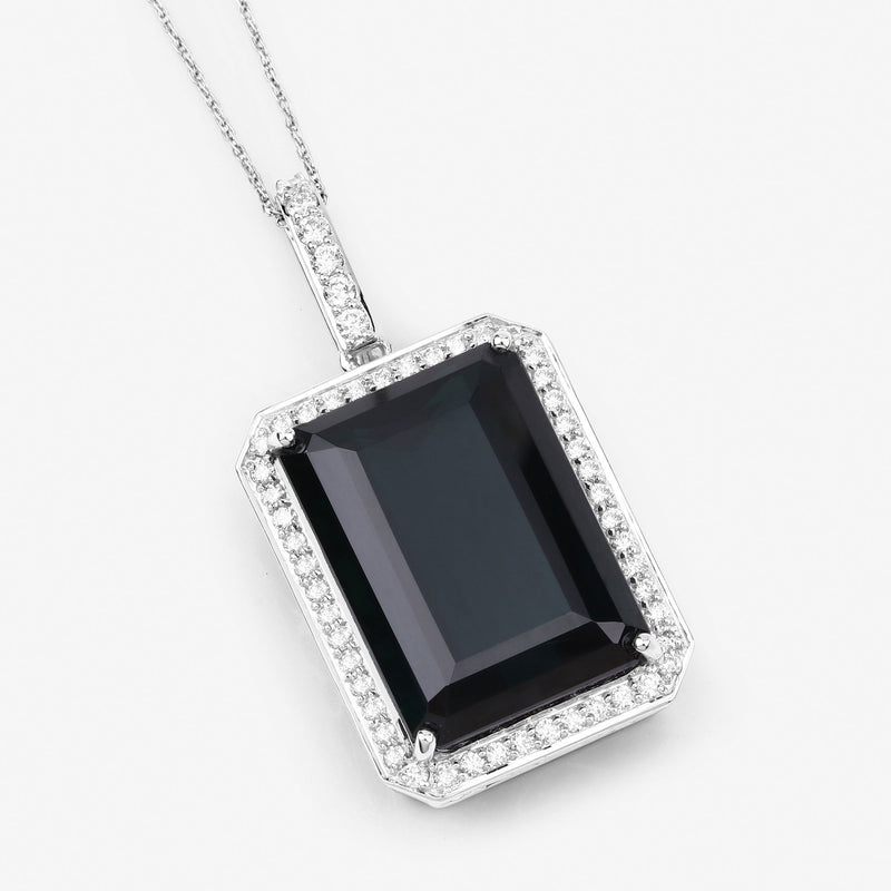 33.29 Carat Genuine Blue Tourmaline and White Diamond 14K White Gold Pendant