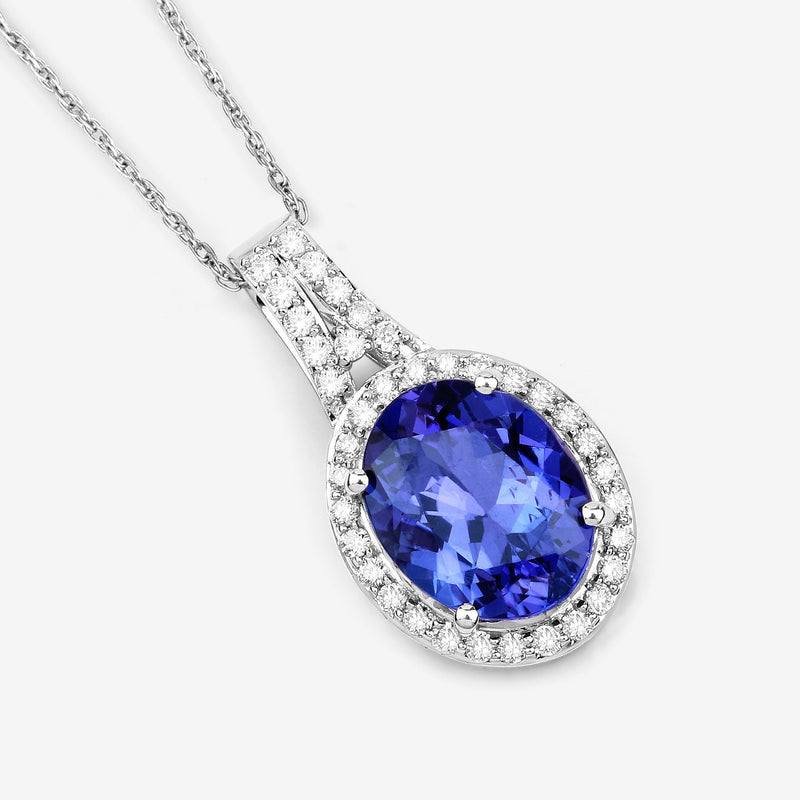 3.17 Carat Genuine Tanzanite and White Diamond 14K White Gold Pendant