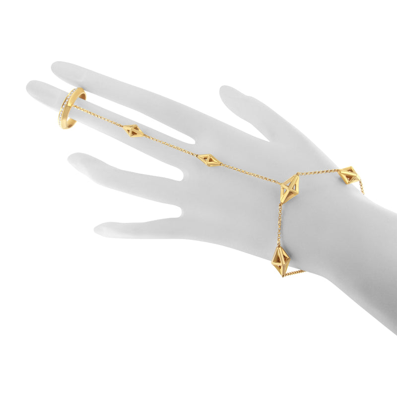 14K Yellow Gold 1/4 Cttw Diamond Ring and Bracelet Hand Chain (G-H Color, SI1-SI2 Clarity) - 7"