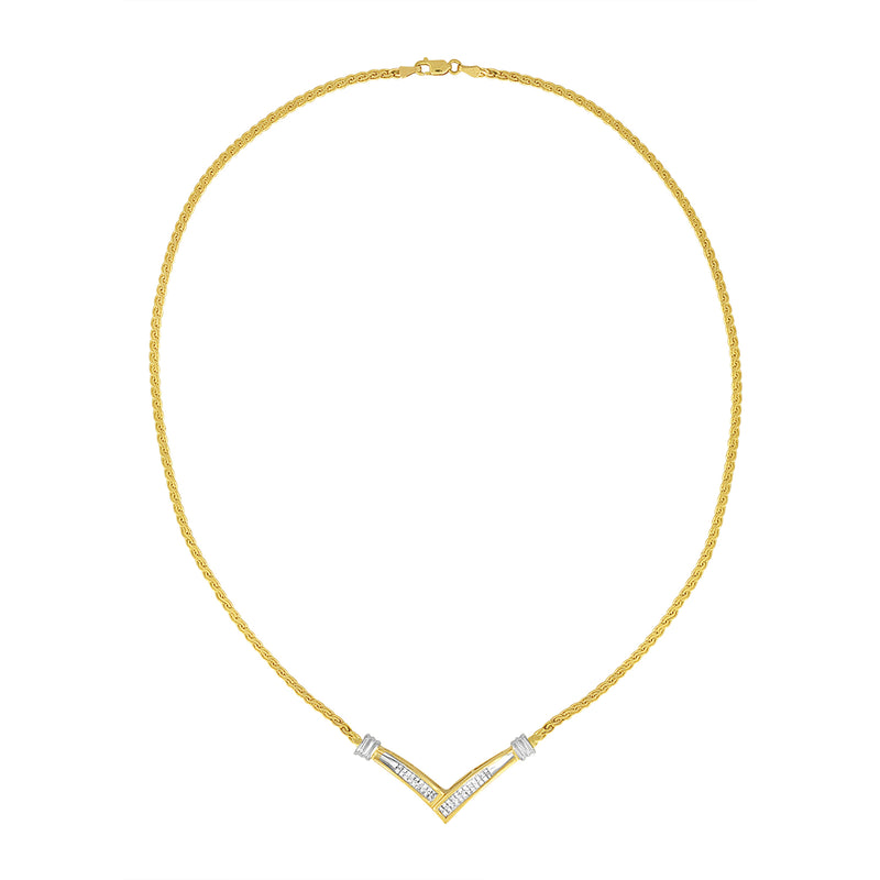 10K Yellow and White Gold 1/2 Cttw Princess Cut Diamond Channel-Set â€œVâ€ Shape 18" Franco Chain Necklace (H-I Color, SI2-I1 Clarity)