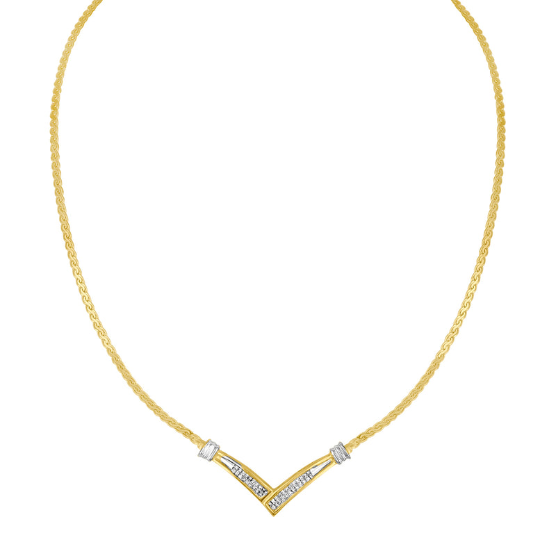 10K Yellow and White Gold 1/2 Cttw Princess Cut Diamond Channel-Set â€œVâ€ Shape 18" Franco Chain Necklace (H-I Color, SI2-I1 Clarity)