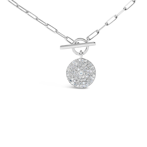 .925 Sterling Silver 3/8 Cttw Diamond Medallion with Toggle Bale Paperclip Chain Pendant Necklace (H-I Color, SI1-SI2 Clarity) - 18" Inches