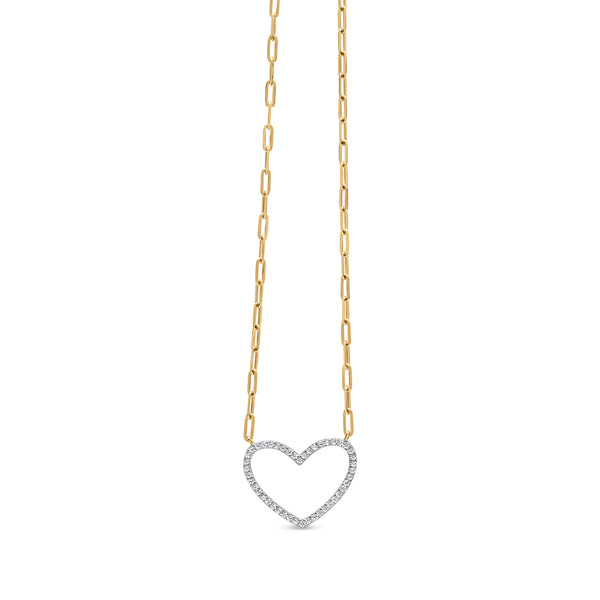 14K Yellow Gold Plated .925 Sterling Silver 1/4 Cttw Diamond Open Heart with Paperclip Chain Pendant Necklace (I-J Color, I2-I3 Clarity) - 18" Inches