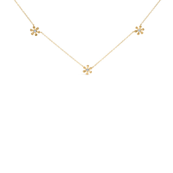 10K Yellow Gold 1/8 Cttw Diamond Floral Station Chain Necklace (I-J Color, I1-I2 Clarity)