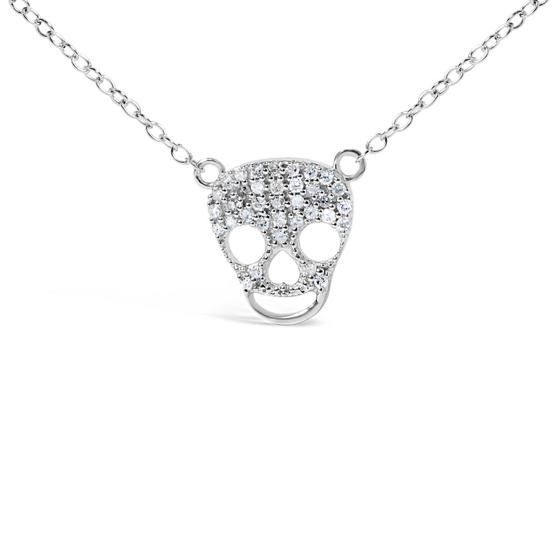 .925 Sterling Silver 1/7 Cttw Diamond Skull Pendant Necklace (H-I Color, SI1-SI2 Clarity) - 18" Inches