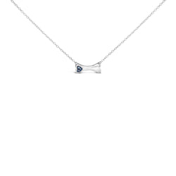 925 Sterling Silver Treated Blue Diamond Accent Dog Bone Charm 18" Pendant Necklace (Blue Color, I2-I3 Clarity)