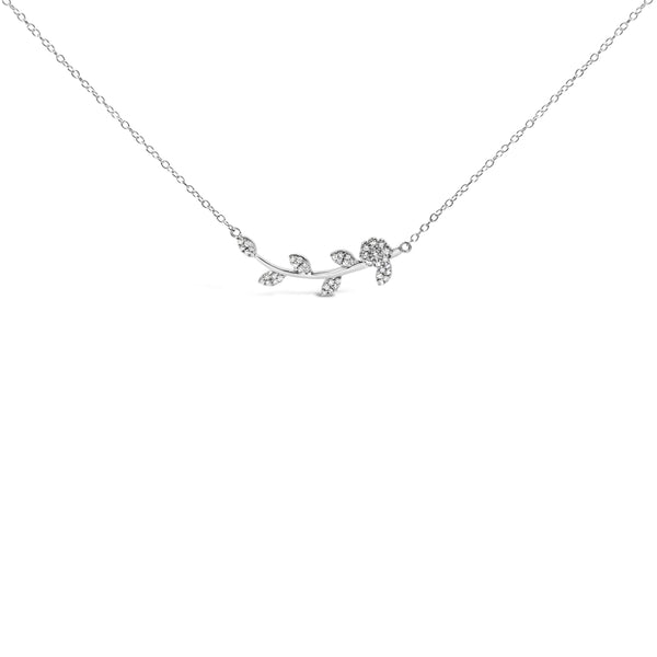 .925 Sterling Silver 1/5 Cttw Diamond Leaf and Branch Pendant Necklace (H-I Color, SI1-SI2 Clarity) -18"