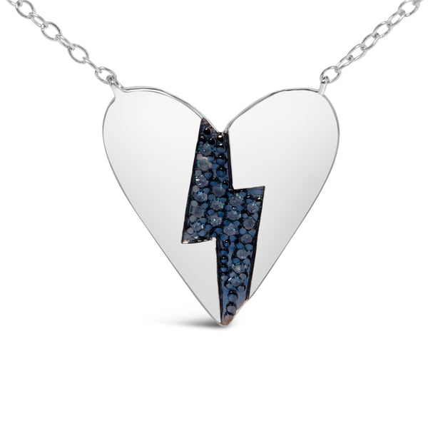 .925 Sterling Silver Blue Diamond Broken Heart Pendant Necklace (H-I Color, I1-I2 Clarity) - 18" Inches