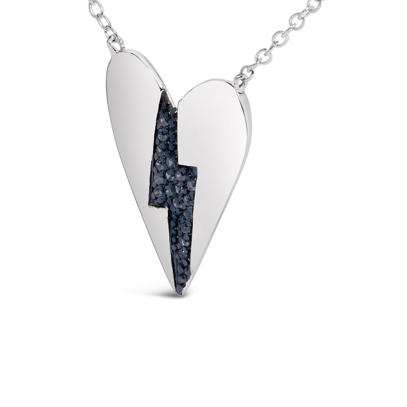 .925 Sterling Silver Blue Diamond Broken Heart Pendant Necklace (H-I Color, I1-I2 Clarity) - 18" Inches