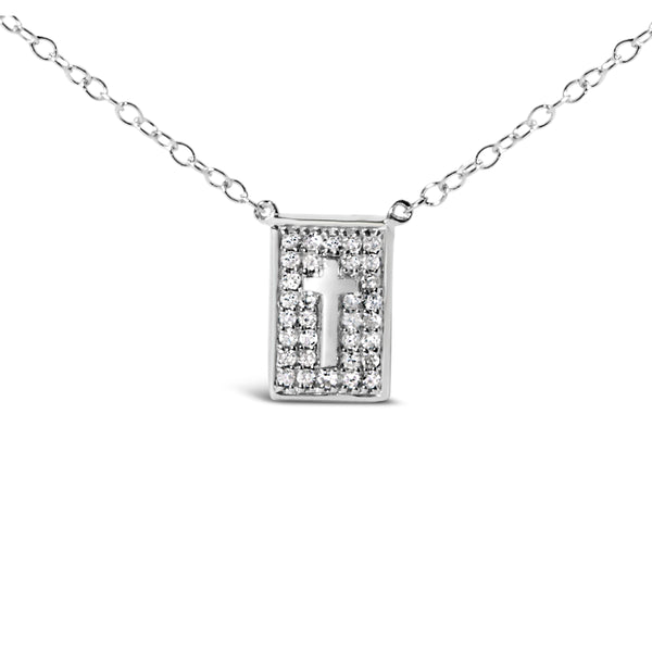 .925 Sterling Silver 1/10 Ctw Diamond Inlaid Cross Dog Tag Pendant Necklace (H-I Color, I1-I2 Clarity) - 18"