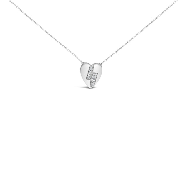 925 Sterling Silver 1/3 Ctw Diamond Heart and Lightning Bolt Pendant Necklace (H-I Color, SI1-SI2 Clarity) -  18" Inches