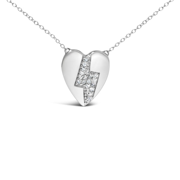 925 Sterling Silver 1/3 Ctw Diamond Heart and Lightning Bolt Pendant Necklace (H-I Color, SI1-SI2 Clarity) -  18" Inches