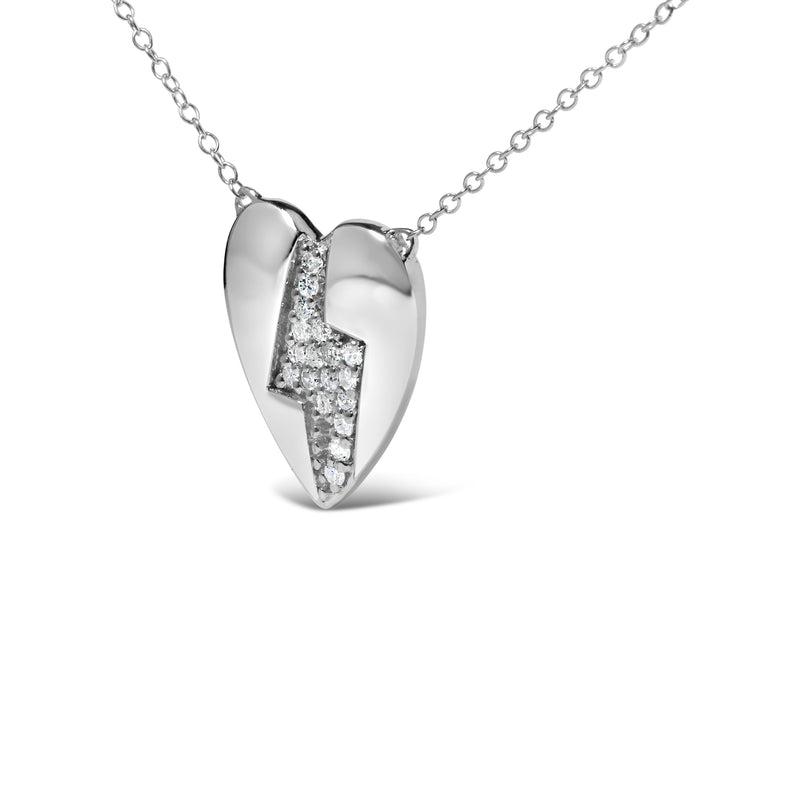 925 Sterling Silver 1/3 Ctw Diamond Heart and Lightning Bolt Pendant Necklace (H-I Color, SI1-SI2 Clarity) -  18" Inches