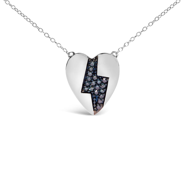 925 Sterling Silver 1/3 Ctw Blue Diamond Heart and Lightning Bolt Pendant Necklace (Blue Color, SI1-SI2 Clarity) -  18" Inches