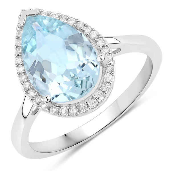 2.25 Carat Genuine Aquamarine And White Diamond 10K White Gold Ring