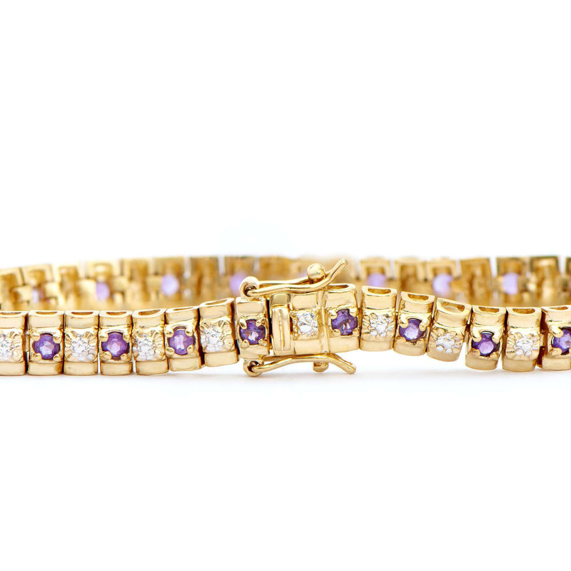 2.05 ctw Amethyst & Diamonds 18K Gold Plated Designer Bracelet 7.7 in