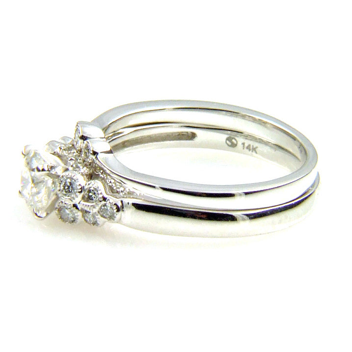 .90ct Antique Style Engagement Ring Set 14KT White Gold