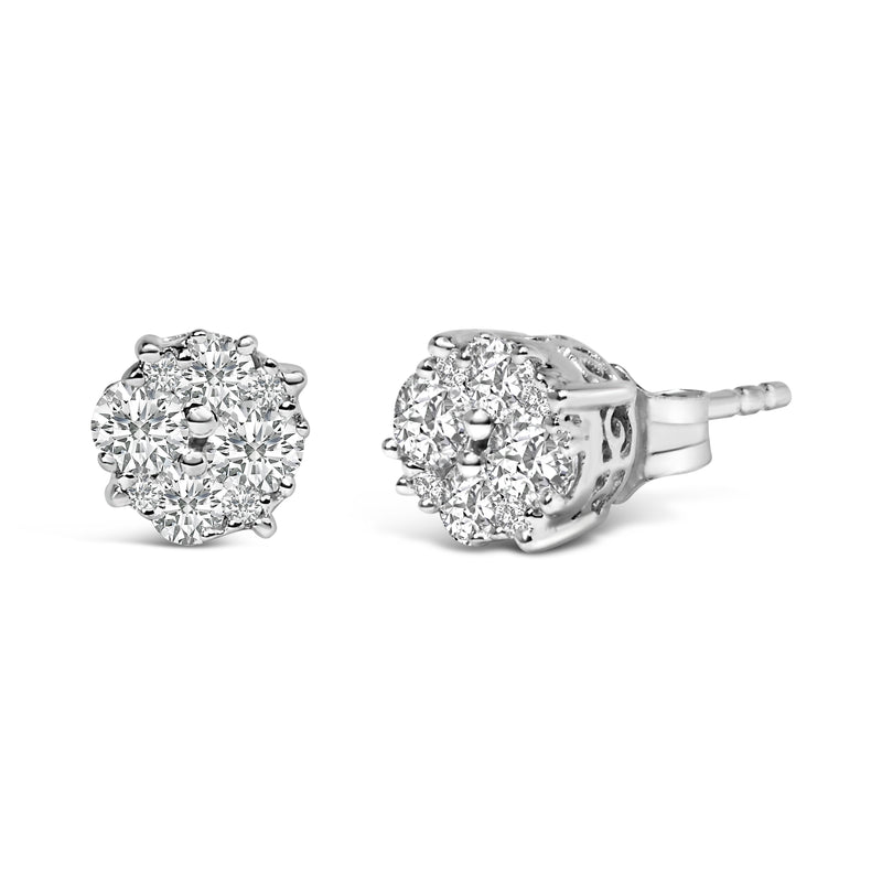 .925 Sterling Silver 1/2 cttw Prong Set Round-Cut Diamond Cluster Stud Earring (I-J Color, I2-I3 Clarity)