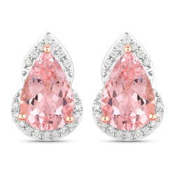 2.37 Carat Genuine Morganite and White Diamond 14K Rose Gold Earrings