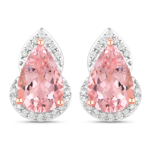 2.37 Carat Genuine Morganite and White Diamond 14K Rose Gold Earrings