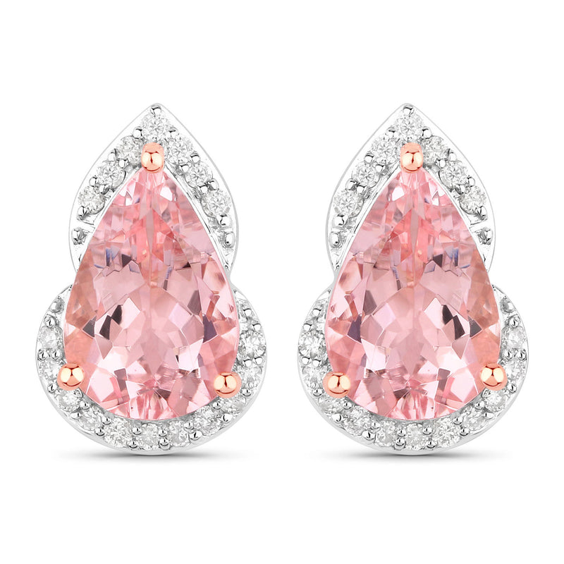 2.37 Carat Genuine Morganite and White Diamond 14K Rose Gold Earrings