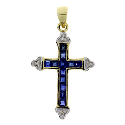 .75ct Sapphire Cross Religious Pendant 10KT Yellow Gold