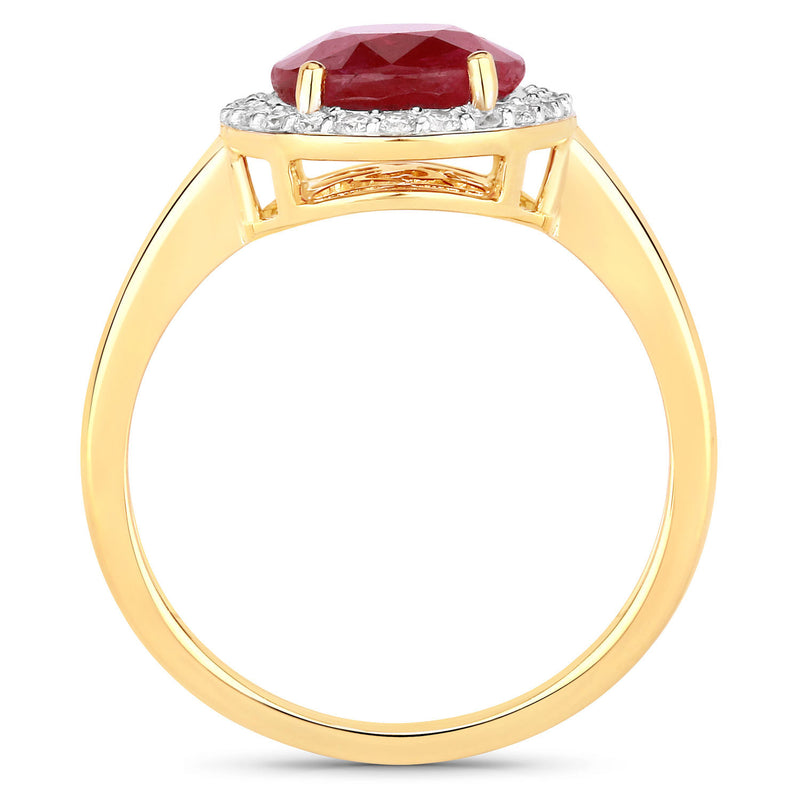 3.20 Carat Genuine Ruby and White Diamond 14K Yellow Gold Ring