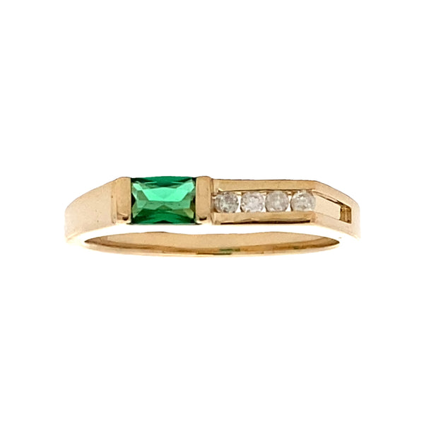 .06ct Created Emerald Diamond Ring 10KT Yellow Gold