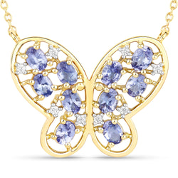 1.86 Carat Genuine Tanzanite and White Zircon .925 Sterling Silver Necklace