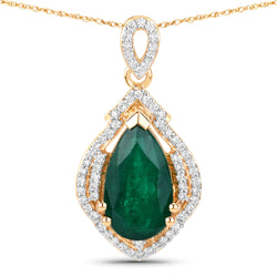 IGI Certified 2.64 Carat Genuine Zambian Emerald and White Diamond 14K Yellow Gold Pendant