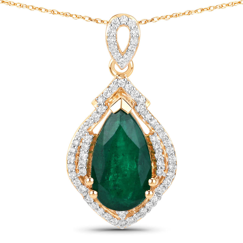 IGI Certified 2.64 Carat Genuine Zambian Emerald and White Diamond 14K Yellow Gold Pendant