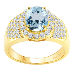 V3 Jewelry 18K Gold Plated 3.50 CT Natural Aquamarine & White Topaz Pavé Halo Ring