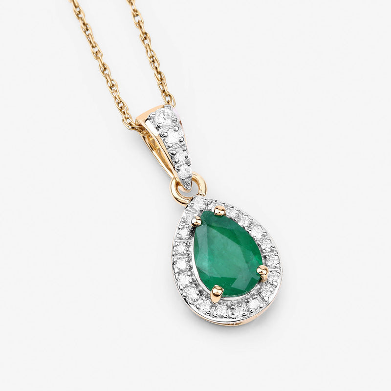 0.77 Carat Genuine Zambian Emerald and White Diamond 14K Yellow Gold Pendant