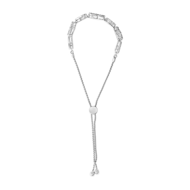 .925 Sterling Silver 1/4 Cttw Diamond Open Heart Link Adjustable Bolo Bracelet   (I-J Color, I2-I3 Clarity) - 4 to 10 Inches