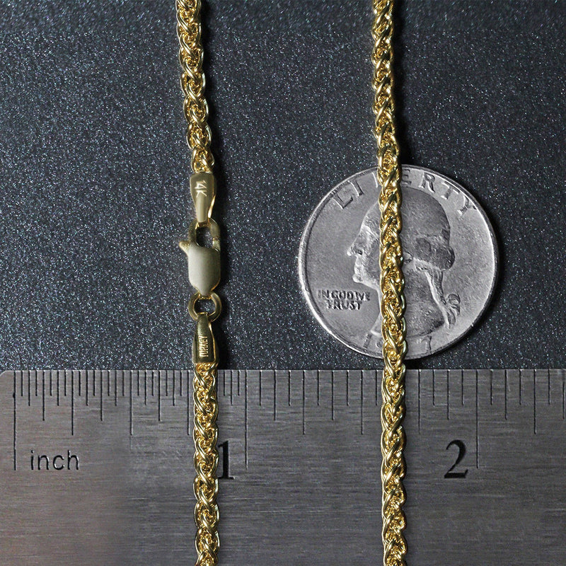 14k Yellow Gold 2.8mm Light Weight Wheat Chain