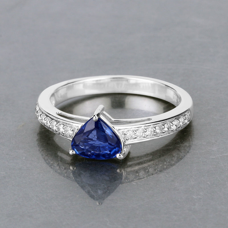 1.14 Carat Genuine Blue Sapphire and White Diamond 14K White Gold Ring