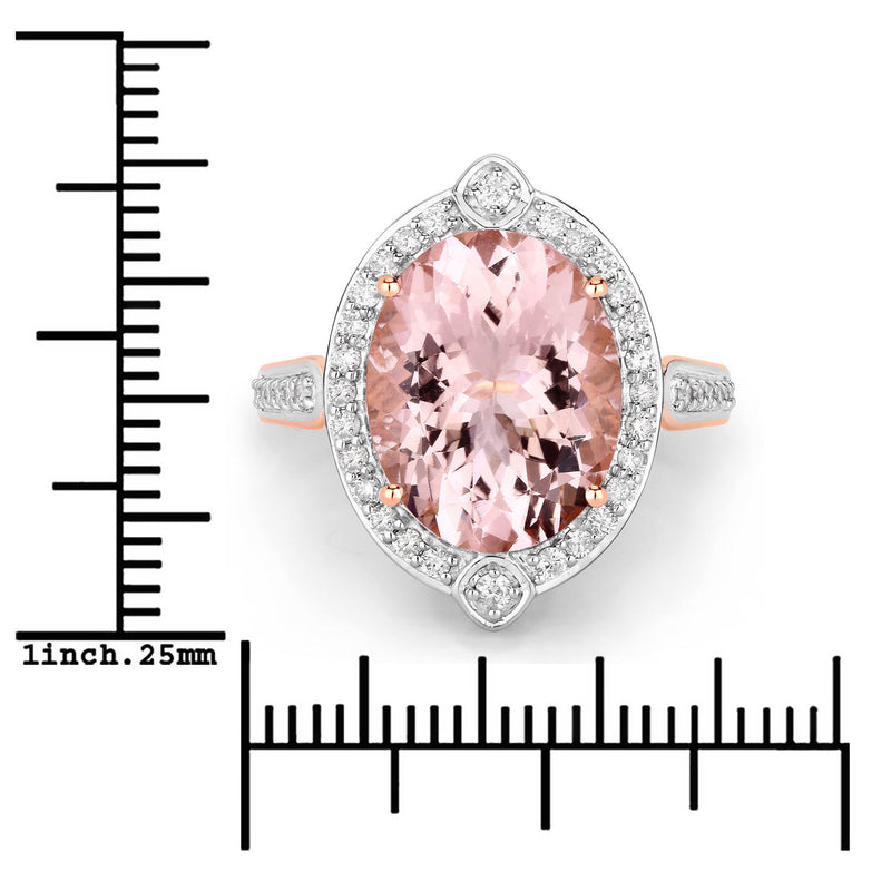 5.62 Carat Genuine Morganite and White Diamond 14K Rose Gold Ring