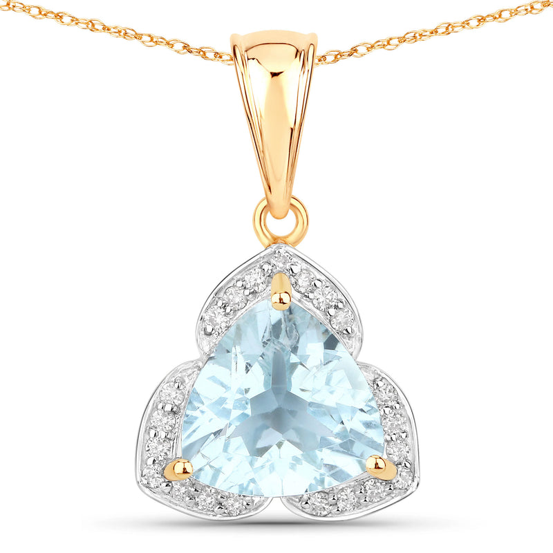 2.39 Carat Genuine Aquamarine and White Diamond 14K Yellow Gold Pendant