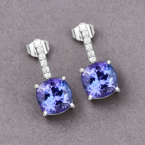 5.64 Carat Genuine Tanzanite and White Diamond 14K White Gold Earrings