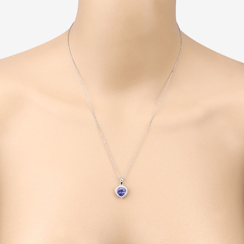 2.32 Carat Genuine Tanzanite and White Diamond 14K White Gold Pendant