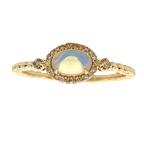 Genuine .08ct Opal Diamond Ring 14KT Yellow Gold