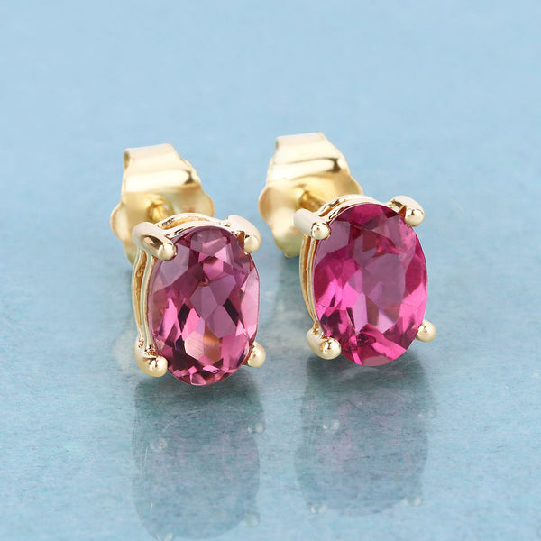 1.56 Carat Genuine Pink Tourmaline 14K Yellow Gold Earrings