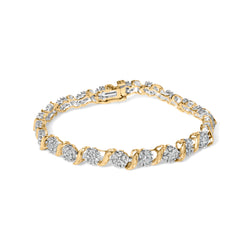 10K Yellow Gold 2.00 Cttw Round Cut Diamond 'S' Cluster Bracelet (J-K Color, I1-I2 Clarity)