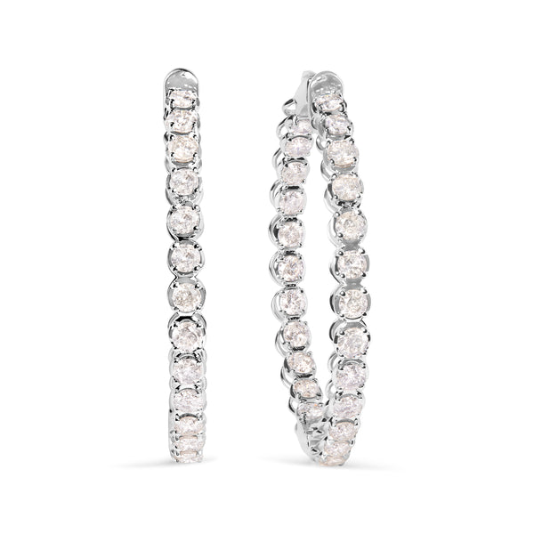 14K White Gold 7.0 Cttw Diamond 1-¾ Inside Out Hinged Leverback Hoop Earrings (I-J Color, I2-I3 Clarity)