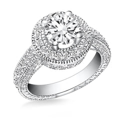 14k White gold Vintage Halo Diamond Semi-Mount